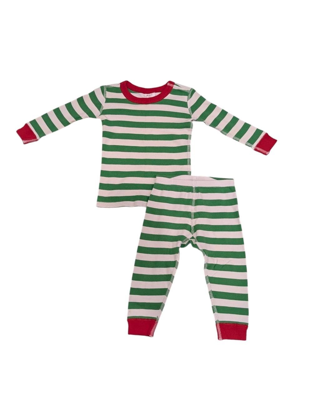 Hanna Andersson Kids Toddler White Green Striped Long John Cotton Pajamas 85 2T